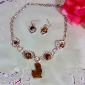 💲SALE💲Genuine Tigers Eye Cat Necklace and Earring Jewelry Set